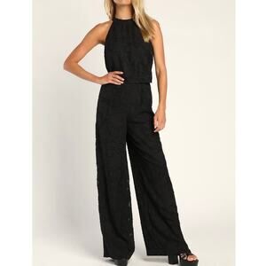 Lulus Lovely For Today Wide Leg Black Jumpsuit siz